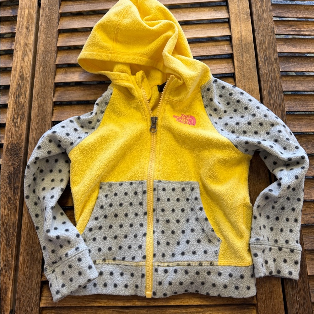 The North Face Kids Yellow and Gray Zip-Up Hoodie Pockets Size 3T
